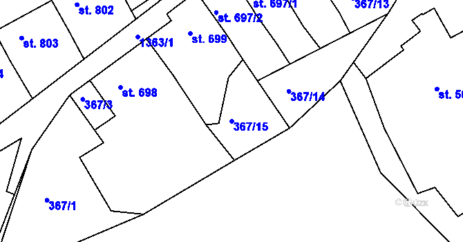 Parcela st. 367/15 v KÚ Mladá Boleslav, Katastrální mapa
