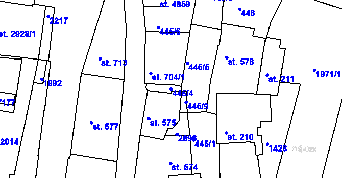Parcela st. 445/4 v KÚ Mladá Boleslav, Katastrální mapa