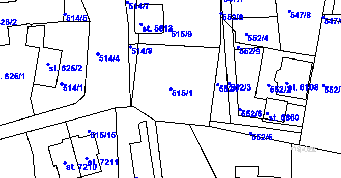 Parcela st. 515/1 v KÚ Mladá Boleslav, Katastrální mapa