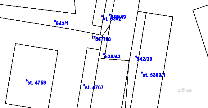 Parcela st. 538/43 v KÚ Mladá Boleslav, Katastrální mapa