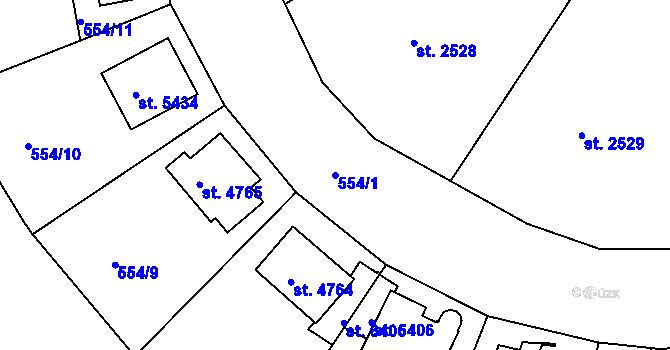 Parcela st. 554/1 v KÚ Mladá Boleslav, Katastrální mapa