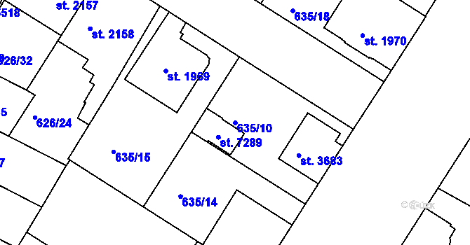 Parcela st. 635/10 v KÚ Mladá Boleslav, Katastrální mapa