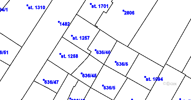 Parcela st. 636/46 v KÚ Mladá Boleslav, Katastrální mapa