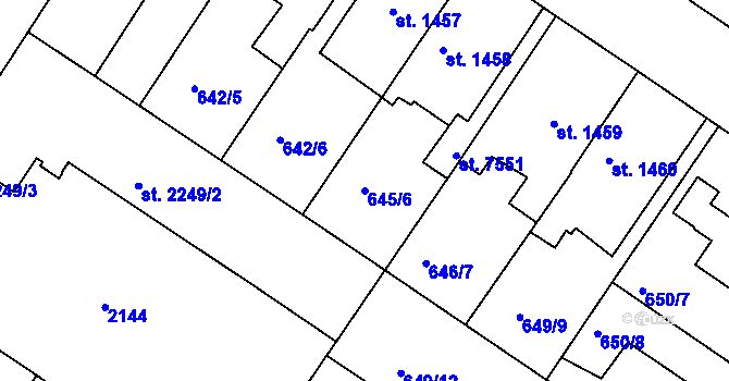 Parcela st. 645/6 v KÚ Mladá Boleslav, Katastrální mapa