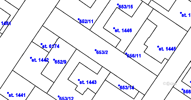 Parcela st. 653/2 v KÚ Mladá Boleslav, Katastrální mapa