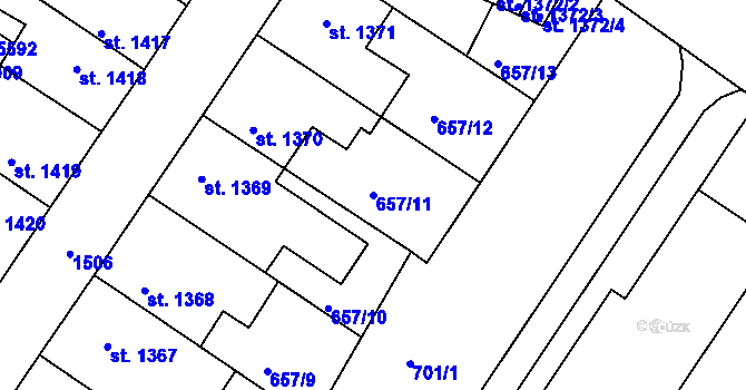 Parcela st. 657/11 v KÚ Mladá Boleslav, Katastrální mapa
