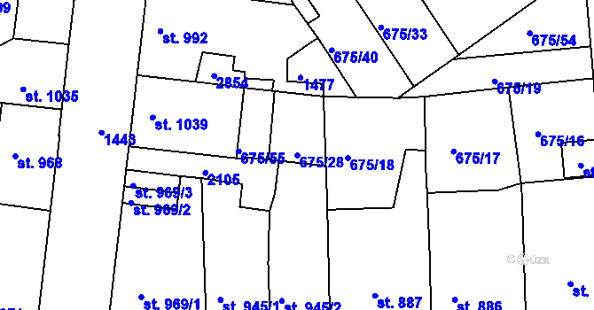 Parcela st. 675/28 v KÚ Mladá Boleslav, Katastrální mapa