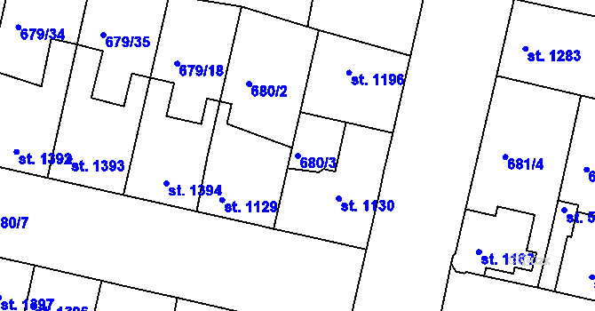 Parcela st. 680/3 v KÚ Mladá Boleslav, Katastrální mapa