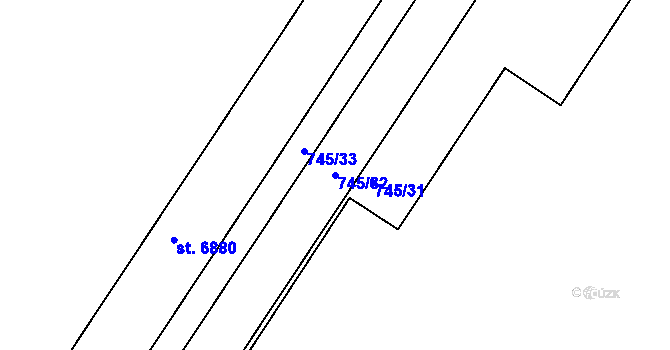 Parcela st. 745/32 v KÚ Mladá Boleslav, Katastrální mapa