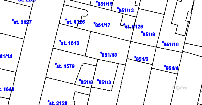 Parcela st. 851/18 v KÚ Mladá Boleslav, Katastrální mapa