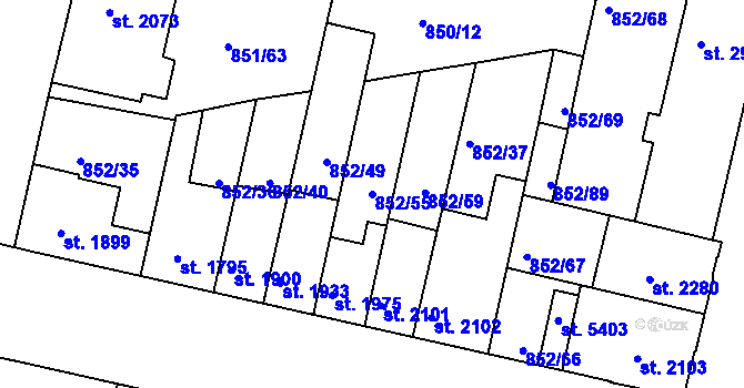 Parcela st. 852/55 v KÚ Mladá Boleslav, Katastrální mapa
