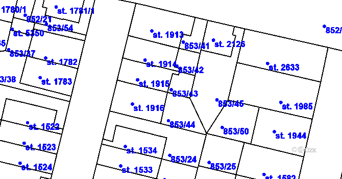 Parcela st. 853/43 v KÚ Mladá Boleslav, Katastrální mapa