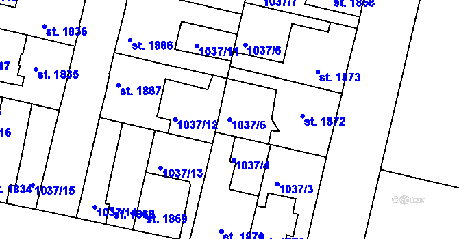 Parcela st. 1037/5 v KÚ Mladá Boleslav, Katastrální mapa