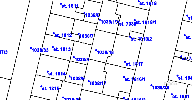 Parcela st. 1038/18 v KÚ Mladá Boleslav, Katastrální mapa