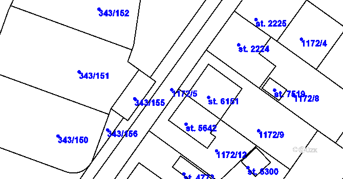 Parcela st. 1172/5 v KÚ Mladá Boleslav, Katastrální mapa