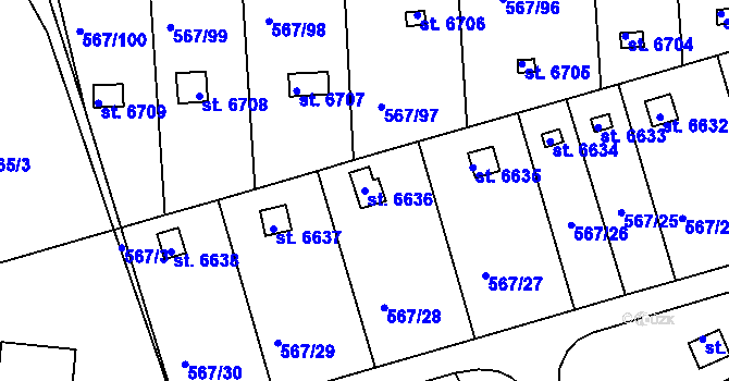 Parcela st. 6636 v KÚ Mladá Boleslav, Katastrální mapa