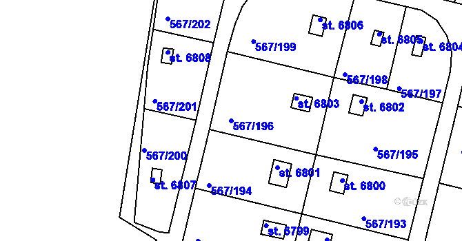 Parcela st. 567/196 v KÚ Mladá Boleslav, Katastrální mapa