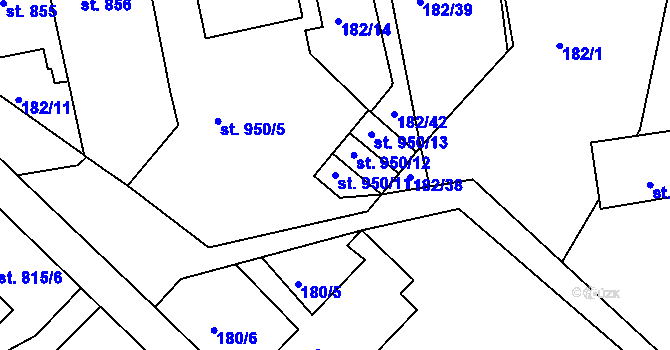 Parcela st. 950/11 v KÚ Mladá Boleslav, Katastrální mapa