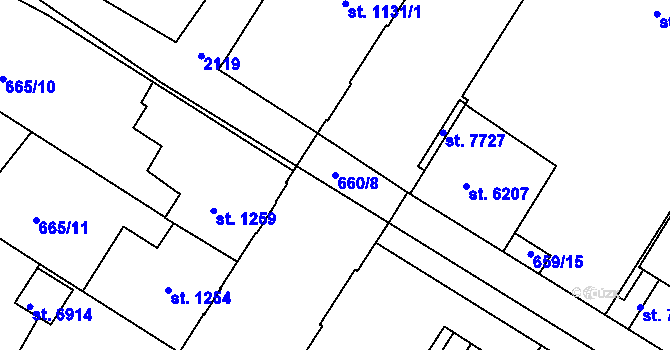 Parcela st. 660/8 v KÚ Mladá Boleslav, Katastrální mapa