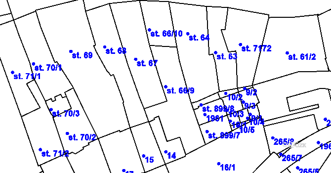 Parcela st. 66/9 v KÚ Mladá Boleslav, Katastrální mapa