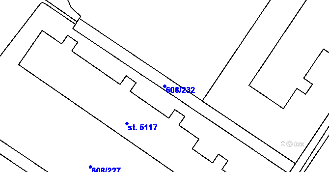 Parcela st. 608/232 v KÚ Mladá Boleslav, Katastrální mapa