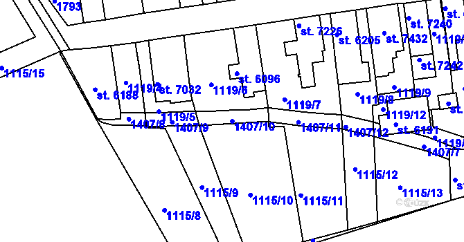 Parcela st. 1407/10 v KÚ Mladá Boleslav, Katastrální mapa