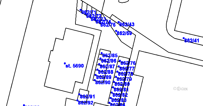 Parcela st. 862/85 v KÚ Mladá Boleslav, Katastrální mapa