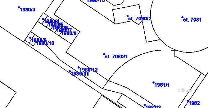 Parcela st. 7080/1 v KÚ Mladá Boleslav, Katastrální mapa