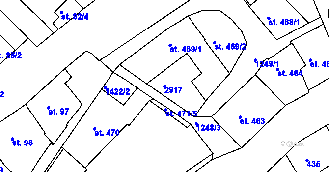 Parcela st. 2917 v KÚ Mladá Boleslav, Katastrální mapa