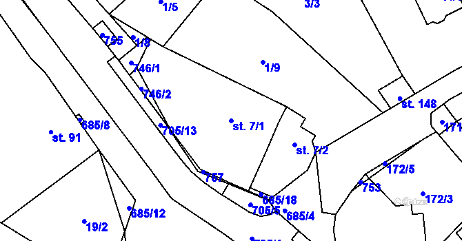 Parcela st. 7/1 v KÚ Jemníky u Mladé Boleslavi, Katastrální mapa