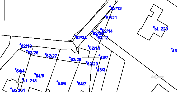 Parcela st. 62/11 v KÚ Jemníky u Mladé Boleslavi, Katastrální mapa