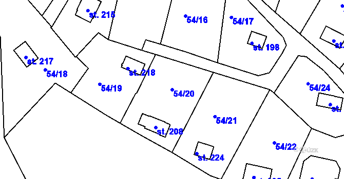 Parcela st. 54/20 v KÚ Jemníky u Mladé Boleslavi, Katastrální mapa