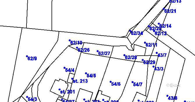 Parcela st. 62/27 v KÚ Jemníky u Mladé Boleslavi, Katastrální mapa