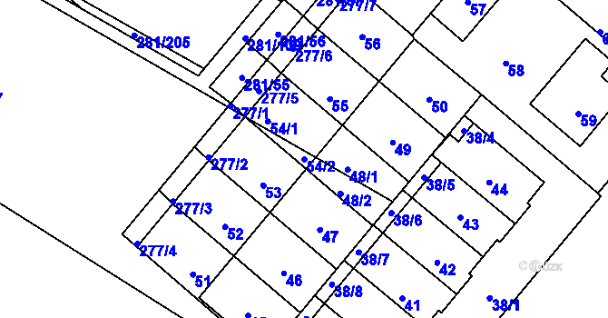 Parcela st. 54/2 v KÚ Bezděčín u Mladé Boleslavi, Katastrální mapa