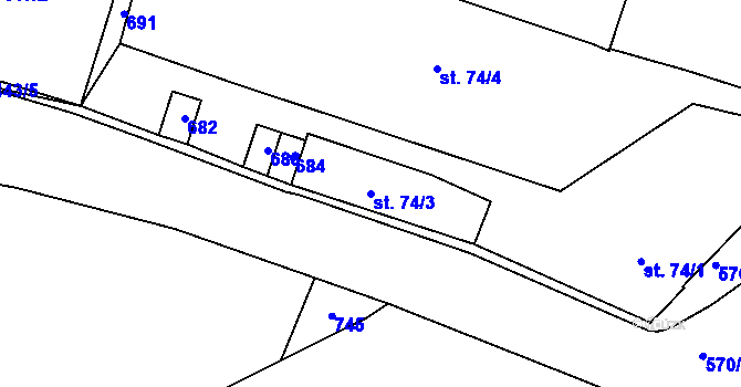 Parcela st. 74/3 v KÚ Čejetice u Mladé Boleslavi, Katastrální mapa