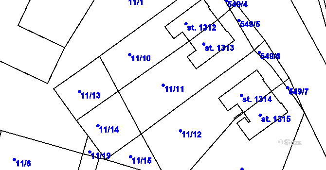 Parcela st. 11/11 v KÚ Čejetice u Mladé Boleslavi, Katastrální mapa
