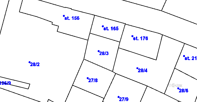 Parcela st. 28/3 v KÚ Čejetice u Mladé Boleslavi, Katastrální mapa