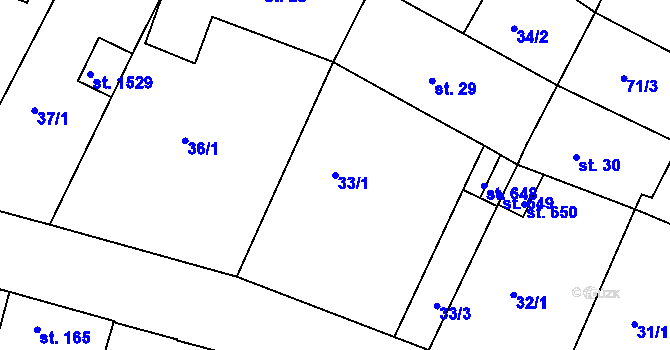 Parcela st. 33/1 v KÚ Čejetice u Mladé Boleslavi, Katastrální mapa