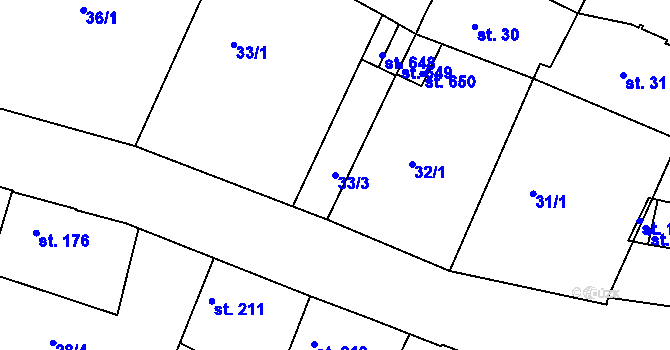 Parcela st. 33/3 v KÚ Čejetice u Mladé Boleslavi, Katastrální mapa
