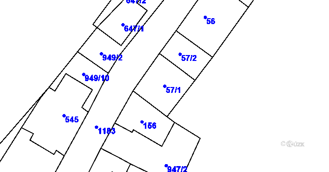 Parcela st. 57/1 v KÚ Debř, Katastrální mapa