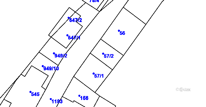Parcela st. 57/2 v KÚ Debř, Katastrální mapa