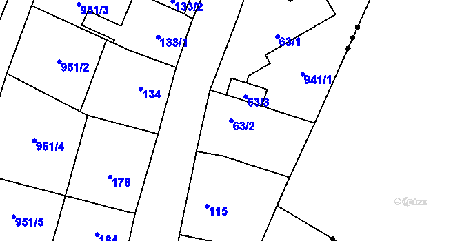 Parcela st. 63/2 v KÚ Debř, Katastrální mapa