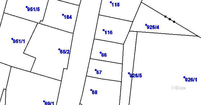 Parcela st. 66 v KÚ Debř, Katastrální mapa