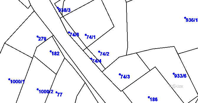 Parcela st. 74/2 v KÚ Debř, Katastrální mapa