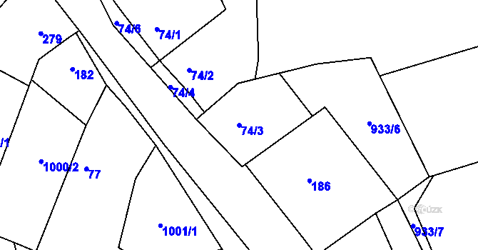Parcela st. 74/3 v KÚ Debř, Katastrální mapa