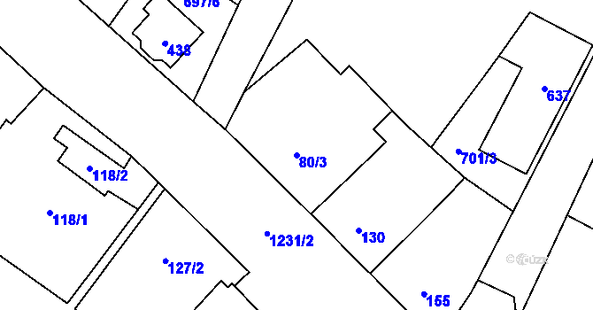 Parcela st. 80/3 v KÚ Debř, Katastrální mapa