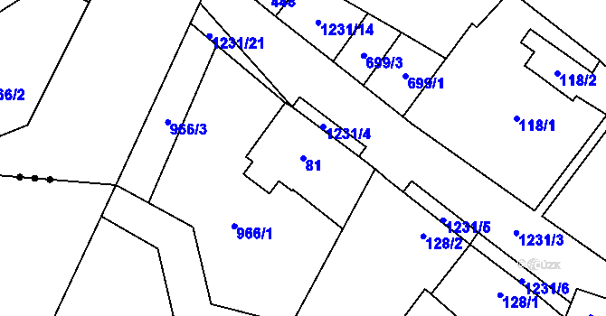 Parcela st. 81 v KÚ Debř, Katastrální mapa