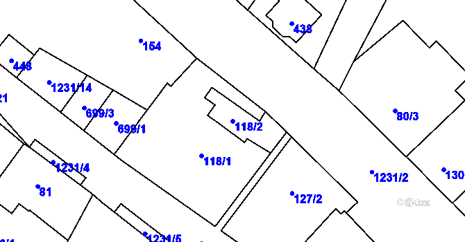Parcela st. 118/2 v KÚ Debř, Katastrální mapa