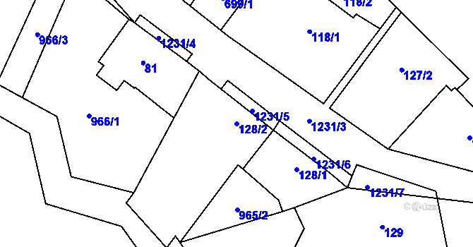 Parcela st. 128/2 v KÚ Debř, Katastrální mapa