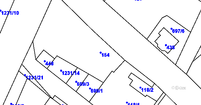 Parcela st. 154 v KÚ Debř, Katastrální mapa